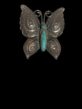 Vintage Sterling & Turquoise Butterfly Brooch